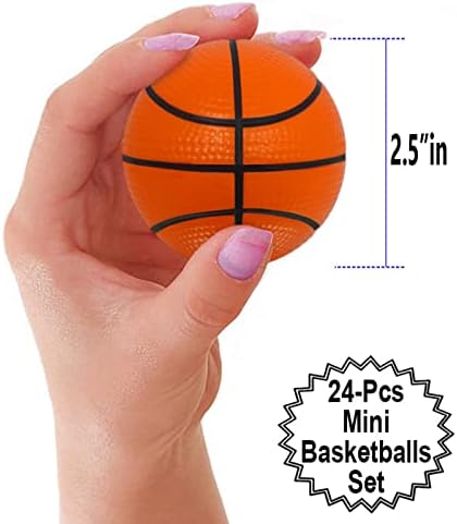 Mini Sports Balls for Kids Party Favor Toy, Soccer Ball, Basketball, Football, Baseball (24 Pack) Squeeze Foam for Stress, Anxiety Relief, Relaxation. (24 Pack (Basketballs))