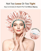 mikimini Satin Bonnet Silk Bonnet for Women Curly Hair, Reversible Double-Layer Sleeping Hair Bonnet Extra Large Stretchy Sleep Hair Cap (Green+Pink)