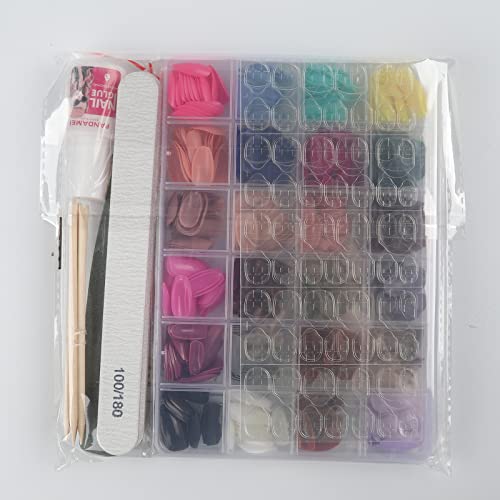 FANDAMEI Press on Nails Medium Length, 24 Pack 576PCS Glossy Medium Coffin Fake Nails Full Cover, Acrylic Short Ballerina False Nail tips with Nail Glue, Nail Adhesive Tabs, Nail File for Nail Art DIY