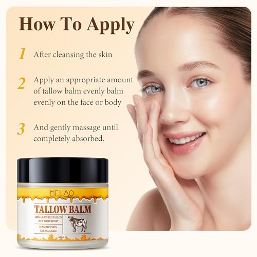 Pulchra Beef Tallow and Honey Balm for Skin: Premium Tallow Honey Skin Balm - Grass-Fed Beef Tallow & Raw Wild Honey Blend - All-Natural Moisturizer for Face & Body, Tallow Balm for Skin Hydration