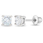 In Season Jewelry CZ Solitaire Kids Earrings – 925 Sterling Silver - Clear