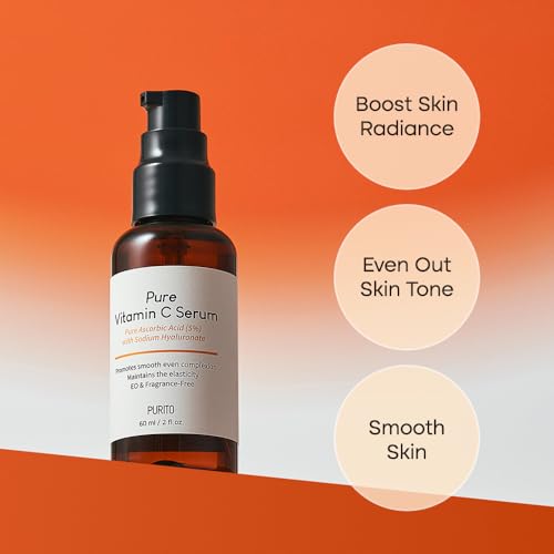 PURITO Pure Vitamin C Serum 60ml / 2.0 fl.oz., Natural Ingredients Serum, Vitamin C, Vegan & Cruelty Free, Hypoallergenic, Calming, Fragrance-free, Korean Skin Care