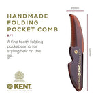 Kent 87T Handmade Folding Pocket Comb for Men, Fine Tooth Hair Comb Straightener for Everyday Grooming Styling Hair, Beard or Mustache, Use Dry or with Balms, Saw Cut Hand Polished, Made in England