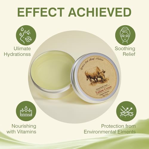 Beef Tallow, Beef Tallow for Skin, Beef Tallow Moisturizer, Organic Beef Tallow Balm for Face Moisturizer Grass Fed for All Purpose Balm, Natural Beef Tallow Lotion for Skin Care (2.5oz)