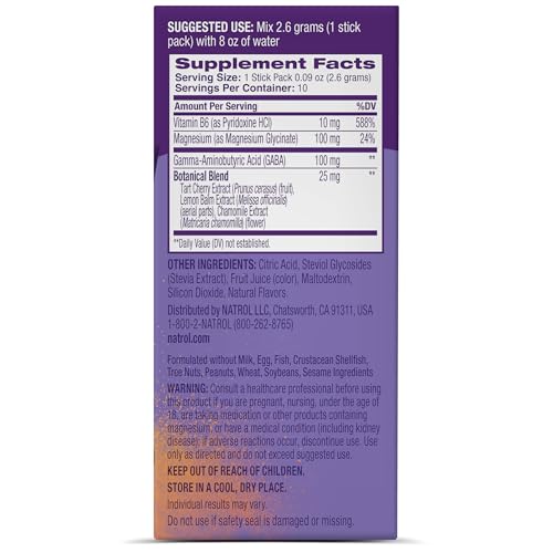 Natrol Sleep + Restore Calming Drink Mix with Magnesium Glycinate, Magnesium Sleep Aid, Melatonin-Free, Lemon Chamomile, 10 Stick Packs