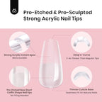 Beetles Tipex Instant Apex Nail Tips Short Coffin Shape 512 Pcs Pre Etched Fake Nails Tips Thick Acrylic Nail Pre Builder Gel Press-on Nails