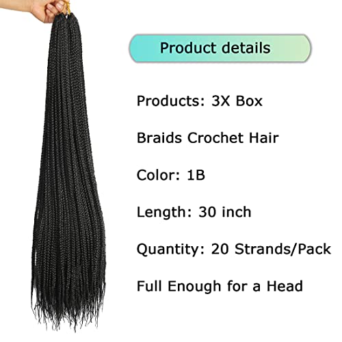 Crochet Box Braids Hair 7 Packs 30 Inch Pre Looped Goddess Boho Crochet Hair for Black Women (30 inch, 1B)