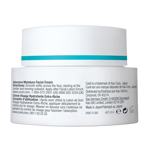 Curel Japanese Skin Care Intensive Face Moisturizer Cream, Hydrating Face Lotion for Dry to Very Dry Sensitive Skin, Anti-Aging, Fragrance-Free, Anti-Wrinkle Japanese Skin Care, 1.4 Oz