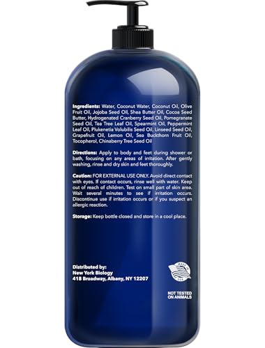 New York Biology Tea Tree Mint Body Wash for Men and Women - Moisturizing Body Wash Helps Soothe the Skin - Refreshing and Hydrating Cleanser for Body and Feet - 16.9 Fl Oz (Pack of 2)