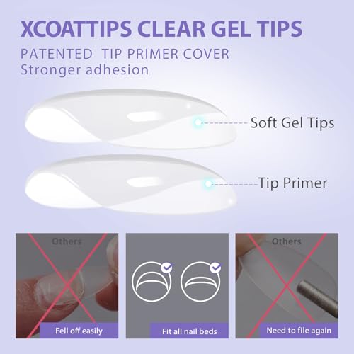 BTArtbox Extra Short Square Nail Tips - Clear Short Gel Nails with Tip Primer Cover, Stronger Adhesion Full Cover Soft Gel Fake Nail Tips for Easy Nail Extension
