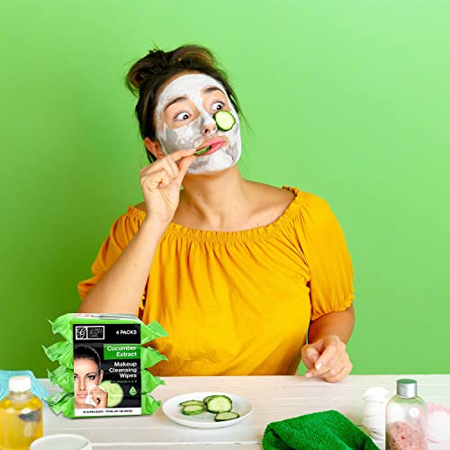 Global Beauty Care Cleansing Makeup Removal Wipes Bulk - Great for travel toiletries - 120 Count (4-Pack) (Cucumber)