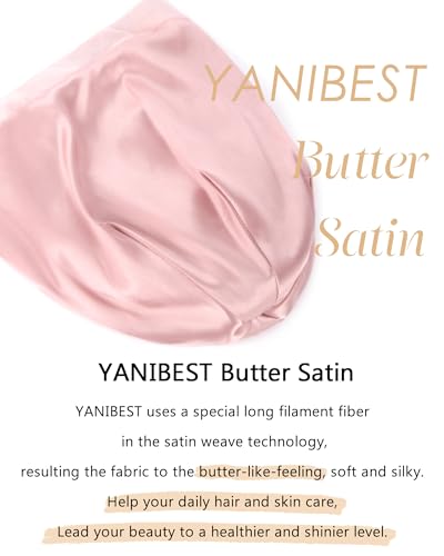 YANIBEST Silk Satin Bonnet Hair Wrap for Sleeping - Adjustable Stay on Silk Lined Slouchy Beanie Hat for Curly Hair and Braids Pink