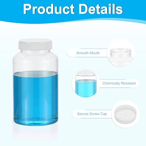 PATIKIL 5 Pcs 500ml Reagent Bottles, PET Wide Mouth Round Bottles with Screw Cap for Lab Water Reagent Liquids Solid Sample Storage Seal, Transparent
