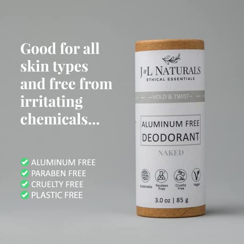 J&L Naturals Aluminum Free Deodorant for Men & Women | 100% Natural Ingredients With Coconut Oil, Shea Butter, & Essential Oils | Sustainable, Eco-Friendly (Naked (Unscented), 3.0 Oz (Pack of 2))