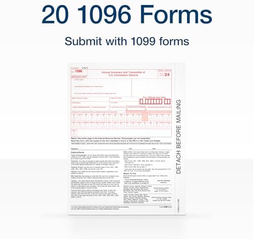 Adams 1096 Summary Tax Forms 2024, NonEmployee Compensation Forms, Summary Transmittal Forms, 1-Part Inkjet/Laser, 20-Pack (1009308)