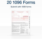 Adams 1096 Summary Tax Forms 2024, NonEmployee Compensation Forms, Summary Transmittal Forms, 1-Part Inkjet/Laser, 20-Pack (1009308)