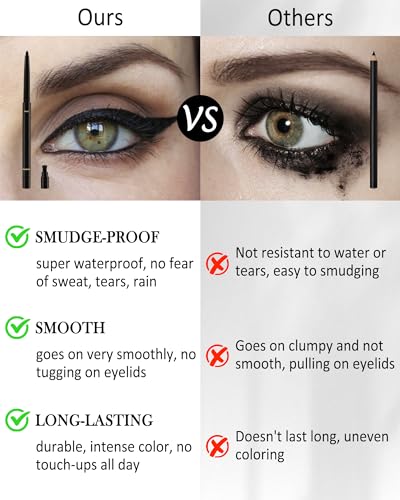 Black Gel Eyeliner for Older Women, Waterproof Smudge-Proof Retractable Eyeliner Pencil, Long Lasting 24H, Matte Cream Eyeliner Waterline with Sharpener, Eye Liner for Mature Women Sensitive Eyes-2Pcs