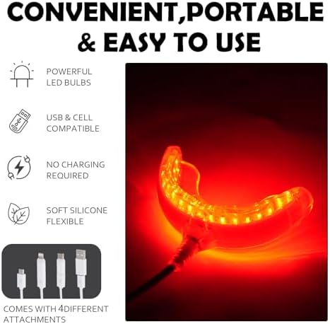 Red Light Therapy for Gums, Toothache Relief, 32 LED Periodontal Light, Bleeding Gums, Gum Health Red Light, with adapters for USB/C, iPhone, and Android from, White