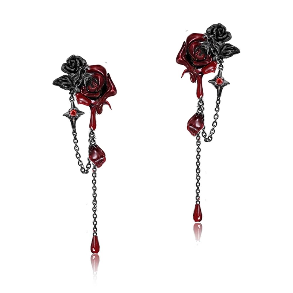Gothic personality Red rose earrings Fashion long tassel earrings for women M3626