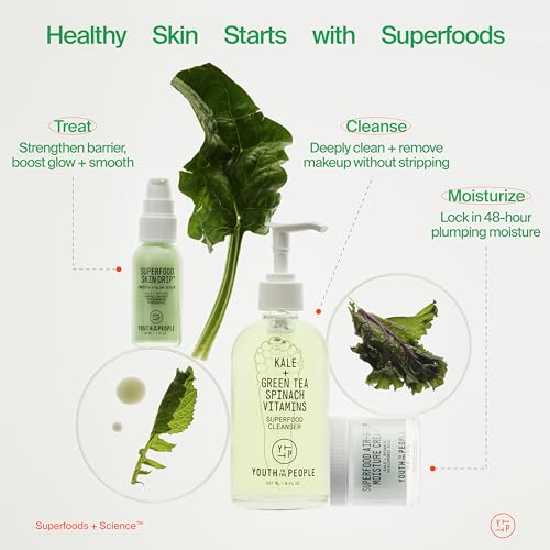 Youth To The People Superfood Skin Drip Face Serum (1 fl oz), Strengthens Skin Barrier + Evens Skin Tone, 5% Niacinamide, Kale, Peptides, Ceramides, Boosts Glow, Vegan