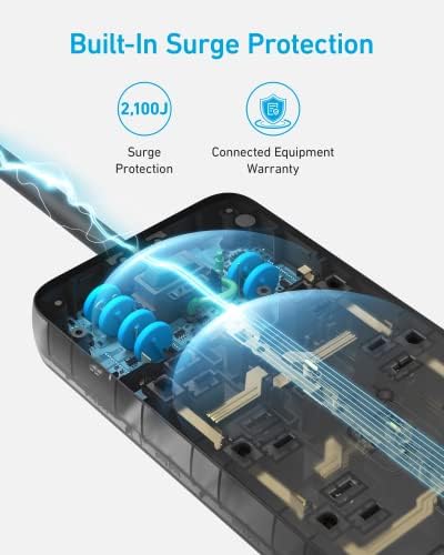 Surge Protector Power Strip (2100J), Anker 12 Outlets with 1 USB C and 2 USB Ports foriPhone 15/15 Plus/15 Pro/15 Pro Max, 5ft Extension Cord, Flat Plug, 20W USB C Charging for Home, Office,TUV Listed