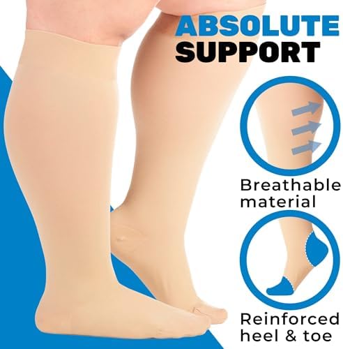 ABSOLUTE SUPPORT (3 Pairs) Plus Size Compression Socks for Women and Men Circulation 20-30mmHg - Graduated Support Knee High for Swelling, Achilles Tendon, Thrombosis - Beige, 7X-Large - A501BE10-3