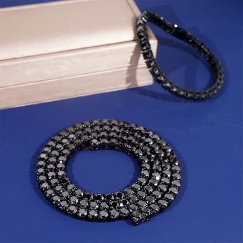 4mm Black Moissanite Tennis Necklace for Women Mens Stainless steel Iced Out Lab Grown Moissanite Diamond Round Cut Necklaces for Men Tennis Hip Hop Chain (4MM Moissanite, 24 inch)