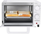 Mainstays 4 Slices Toaster Oven with 3 Settings, includes Baking Rack and Pan, Arctic White, New