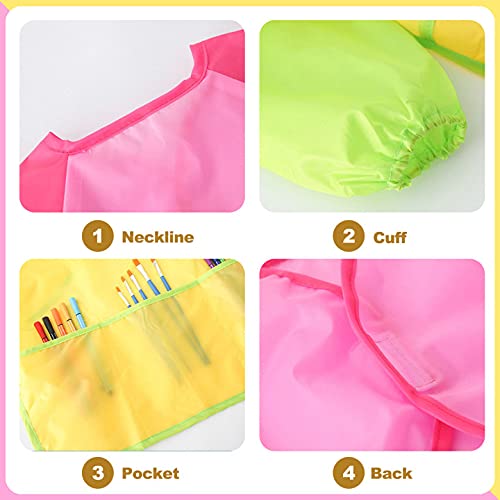 GODR7OY Kids Art Smocks, Painting Apron Artist Smock with Sleeve and 3 Pockets 2 Pack Black/White Set (pink 6-9years)