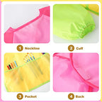 GODR7OY Kids Art Smocks, Painting Apron Artist Smock with Sleeve and 3 Pockets 2 Pack Black/White Set (pink 6-9years)