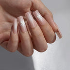 BTArtbox Press On Nails Long - Pink Press On Nails with Ombre Center, Cute Bowknot Design Fake Nails with Nail Glue, Fit Perfectly & Natural Reusable Stick On Nails in 15 Sizes, Bowknot