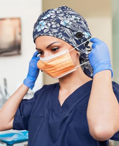 Satin Lined Scrub Cap for Women Extra Large Long Hair Surgical Nurse Cap 4 Buttons