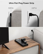 Surge Protector Power Strip 4800J, LeZone 10Ft Long Extension Cord Flat Plug, 12 Outlets 2 USB C 2 USB Ports, Wall Mountable, 20W Desk Charging Station, Black