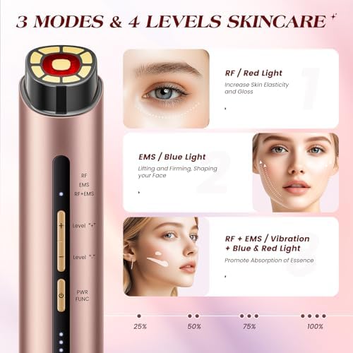 Microcurrent Facial Device, 3 Modes Red Light Therapy for Face and Neck, Skin Care Facial Massager Perfect Gifts for Women Men(Gold)