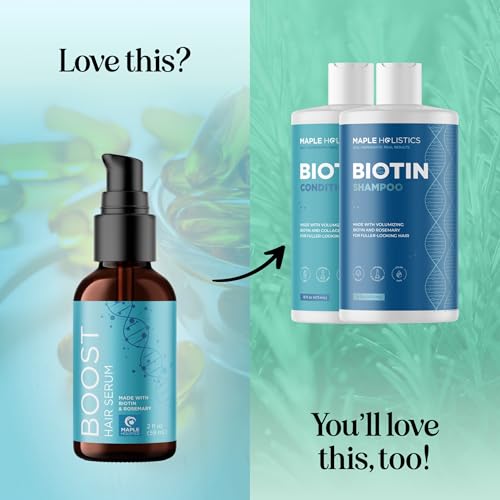 Biotin Hair Growth Serum - Rosemary Hair Thickening Serum with Peppermint Caffeine and Black Castor Oil for Hair Growth - Volumizing Hair Serum for Hair Growth for Men & Women - Vegan & Cruelty Free