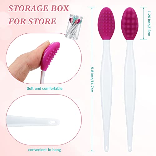 Patelai 24 Pcs Silicone Exfoliating Lip Brush with Container, Double Sided Silicone Lip Scrubber Soft Cleaning Brush Face Cleaning Applicator for Plump Smoother Lip Appearance(Pink, Green, Purple)
