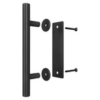 SMARTSTANDARD 2PCS Sliding Barn Door Handle, 12 Inch Heavy Duty Pull and Flush Hardware Set, Black, Large Rustic Two-Side Design, Round