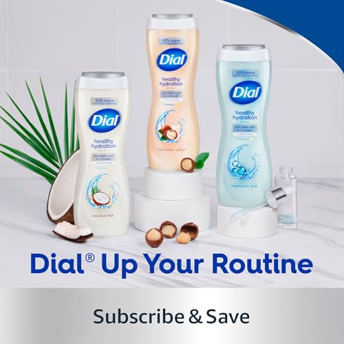 Dial Body Wash, Healthy Hydration, Coconut Milk + Vitamin E, 16 fl oz (Pack of 4), Gentle, Leaves Skin Feeling Soft In 1 Shower, Dermatologist-Tested, No Parabens & Silicones