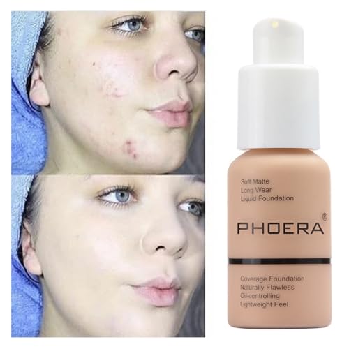 2 Pack PHOERA Foundation,Flawless Soft Matte Liquid Foundation 24 HR Oil Control Concealer Foundation Makeup,Full Coverage Foundation for Women and Girls (105 Sand)