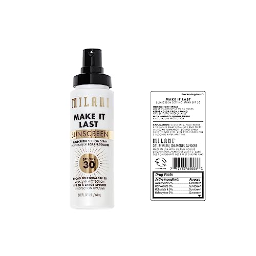 Milani Sunscreen Setting Spray + Primer, Make It Last Sunscreen for Face- SPF 30 UVA & UVB Protection Antioxidant Rich Formula for Broad Spectrum Protection, Prime + Set + Protect, 2.02Fl. Oz - 2 Pack