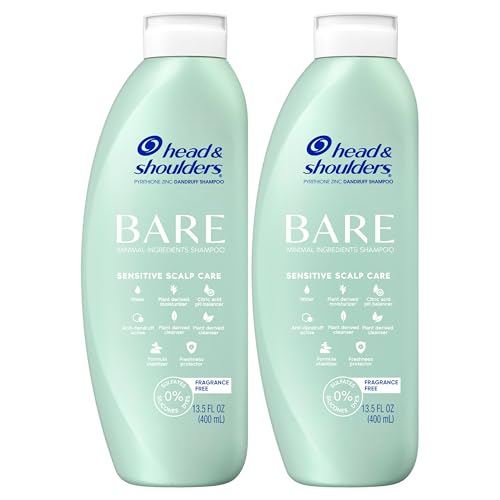 Head & Shoulders BARE Dandruff Shampoo Twin Pack, Fragrance-Free, Sensitive Scalp Care, Sulfate-Free, Silicone-Free, Dye-Free, Eco-Friendly Bottles, Safe for All Hair Types, 13.5 Fl Oz Each (Set of 2)