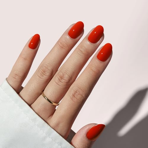 BTArtbox Press On Nails Short - Red Press on Nails Soft Gel Fall Fake Nail with Nail Glue, Fit Perfectly, Reusable Glue On Nails in 16 Sizes for Valentine's Day Gift, Coral