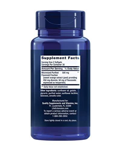 Life Extension Youthful Legs,Blood Flow,Vein Support,Circulation Supplement,Leg Health,Orange Peel Extract,diosmin,Gluten Free,Non-GMO,60 softgels,(Pack of 2)