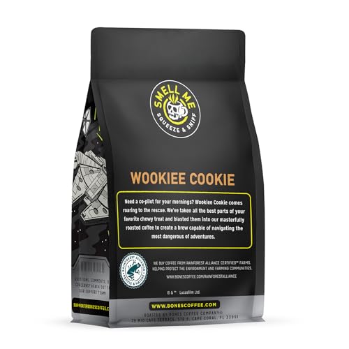 Bones Coffee Company Star Wars Wookiee Cookie Flavored Coffee Beans, Medium Roast Ground Coffee Low Acid, Chocolate Chip Cookie Flavor (12 oz)