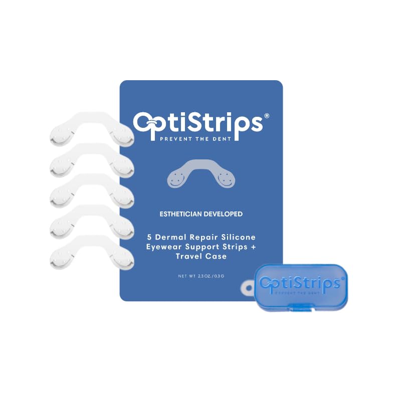 OptiStrips Silicone Eyeglass Nose Pads – 5-Pack Anti-Slip Nose Pads for Glasses with Travel Case – Hypoallergenic, Non-Slip Eyewear Support Strips – Reusable Nose Grips for Eyeglasses