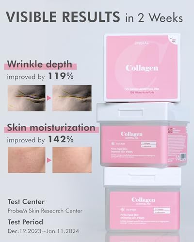 DERMAL Collagen Moistfull Pad - Korean Toner Pad for Elasticity & Wrinkle Improvement with Peptides - Vegan Tencel Square Pads - High Capacity, 120 Sheets