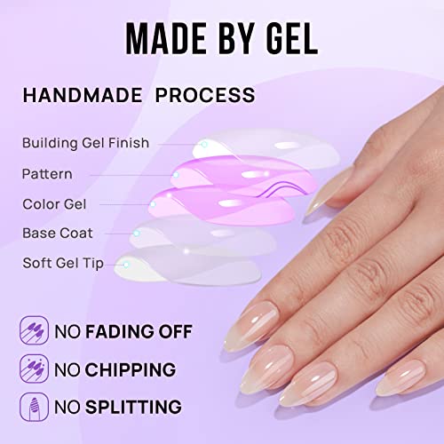 BTArtbox Press On Nails Medium Almond - Fall Press on Nails Chrome Nails, Light Weight & Fit Perfectly Fake Nail with Nail Glue, Nude Glue On Nails in 15 Sizes, Glazed Donut
