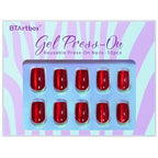 BTArtbox Press On Nails Red - Cat Eye Press On Nails Square for Gifts,Cherry Short Stick On Nails with Glue, Glossy Reusable Nail Tips in 15 Sizes - 30 Soft Gel Fake Nails Kit, Hot Love