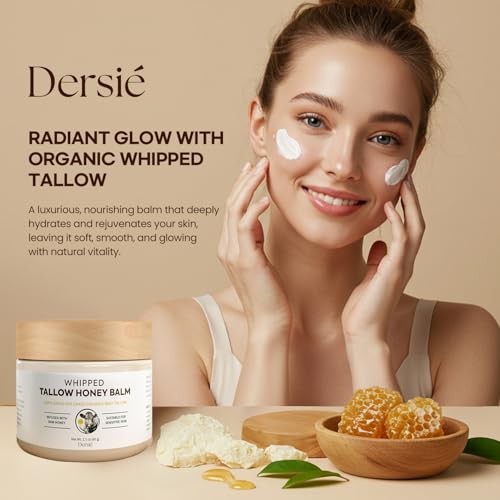 Beef Tallow for Skin with Honey Organic: 100% Grass-Fed Whipped Beef Tallow Balm for Deep Hydration, Skin Barrier Repair, Soothing - Tallow Moisturizer for Face & Body for Women, Men & Kids (2.1 oz)