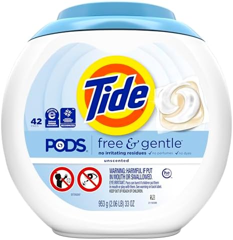 Tide PODS Free & Gentle Laundry Detergent Soap Pacs, 42 Count, Tide PODS Laundry Detergent